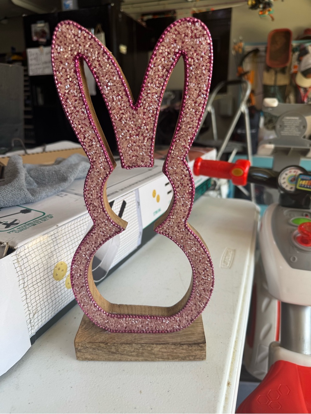 Pink Glitter Bunny Tabletop Decor - Home Art